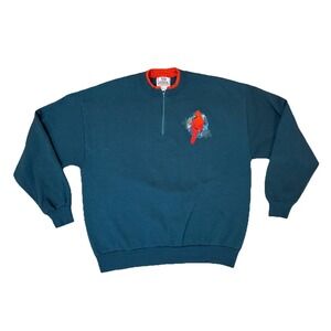 Vintage 90s Grandma Red Green Sweatshirt Mock Neck Winter Cardinals Birds USA XL